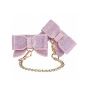 Leather bonded PU PVC strong durable wrist cuffs wristcuffs wrist-cuffs restraints iridescent bow rhinestone stunning sparkling dazzling glam adjustable bdsm bdsm-gear bondage paris kink kinky kinky-play cute accessories pink