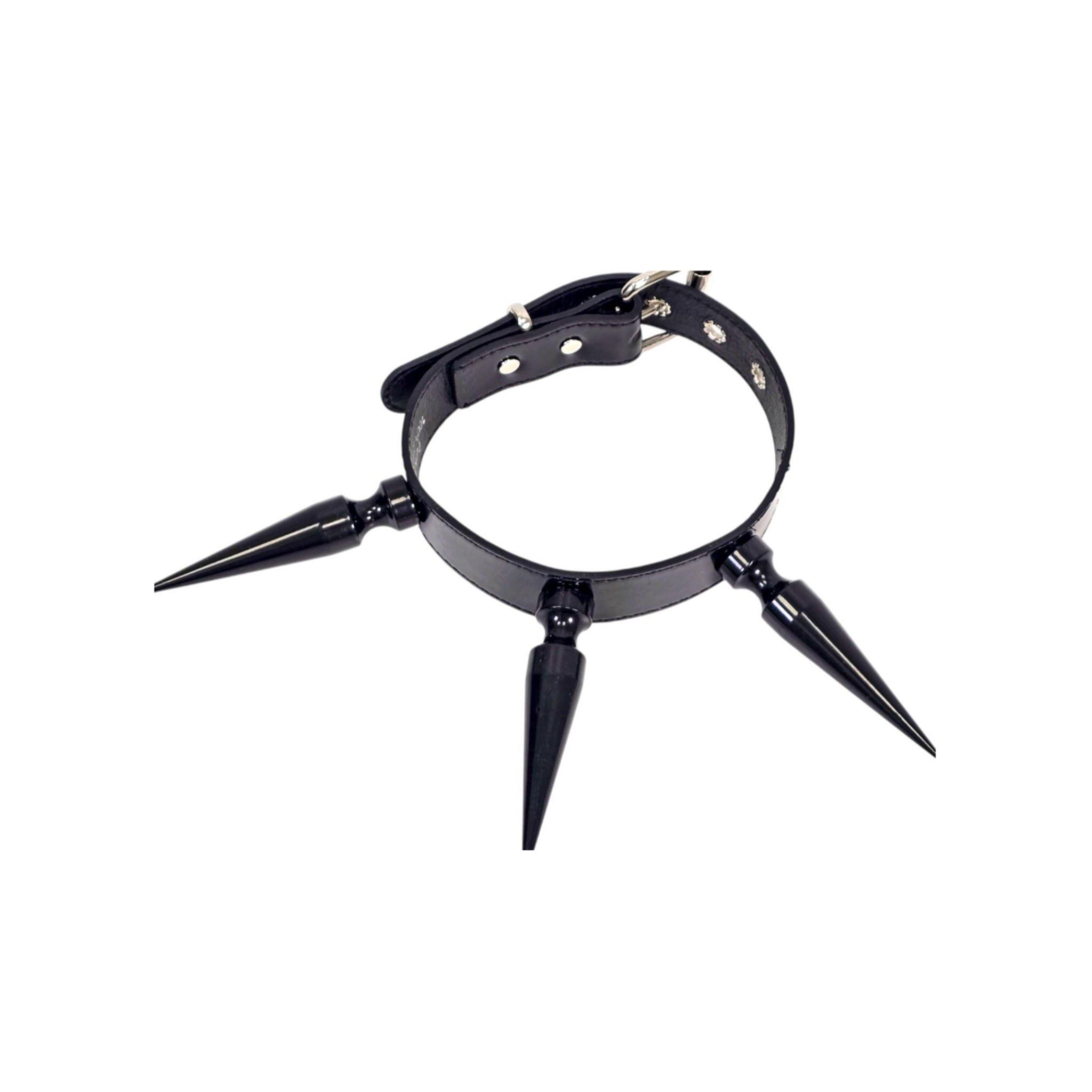 black patent collar with 4 inch metal spikes buckle closure punk gothic bondage fetish fashion accessory