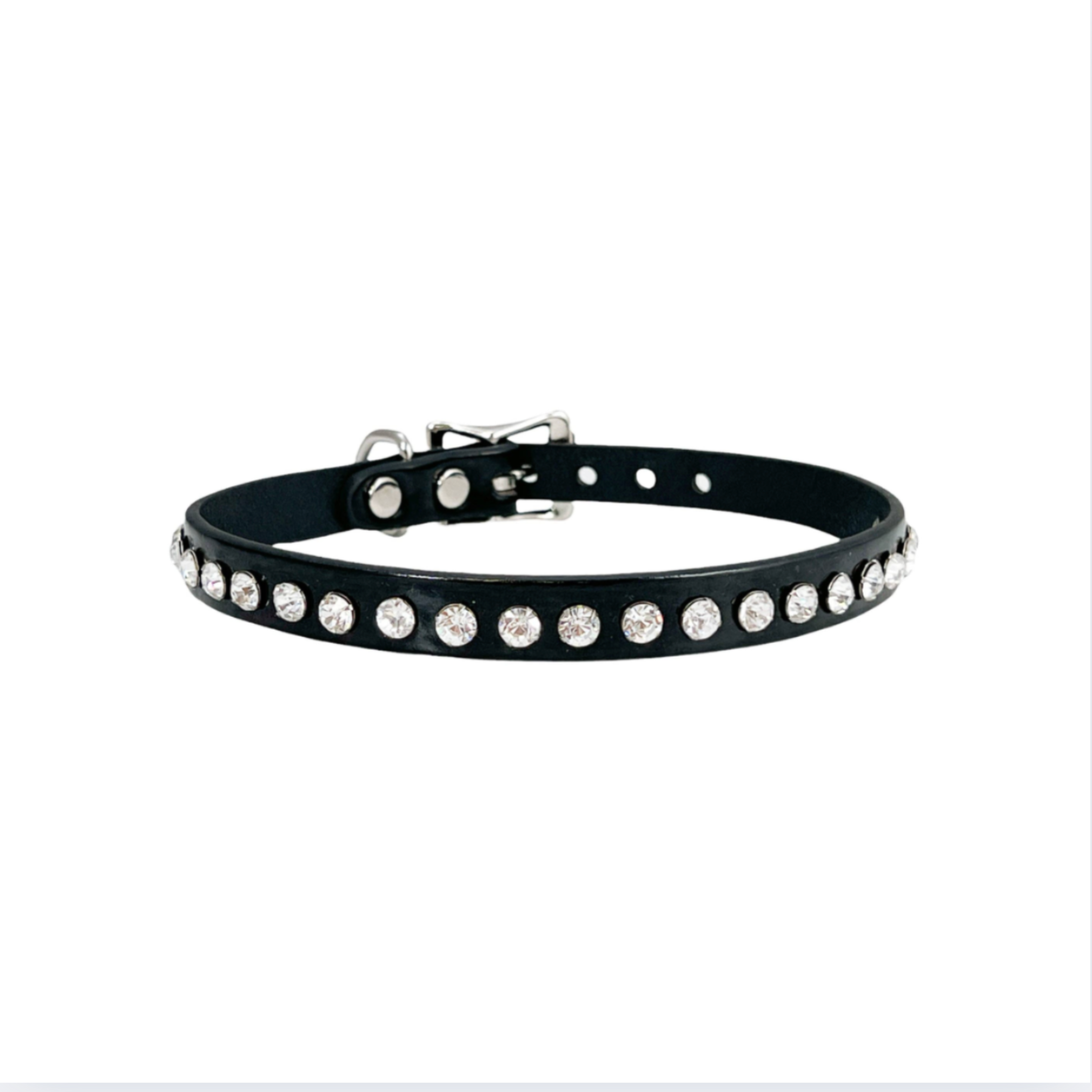 black patent leather rhinestone choker with clear crystals shiny fetish collar adjustable buckle gothic punk accessory