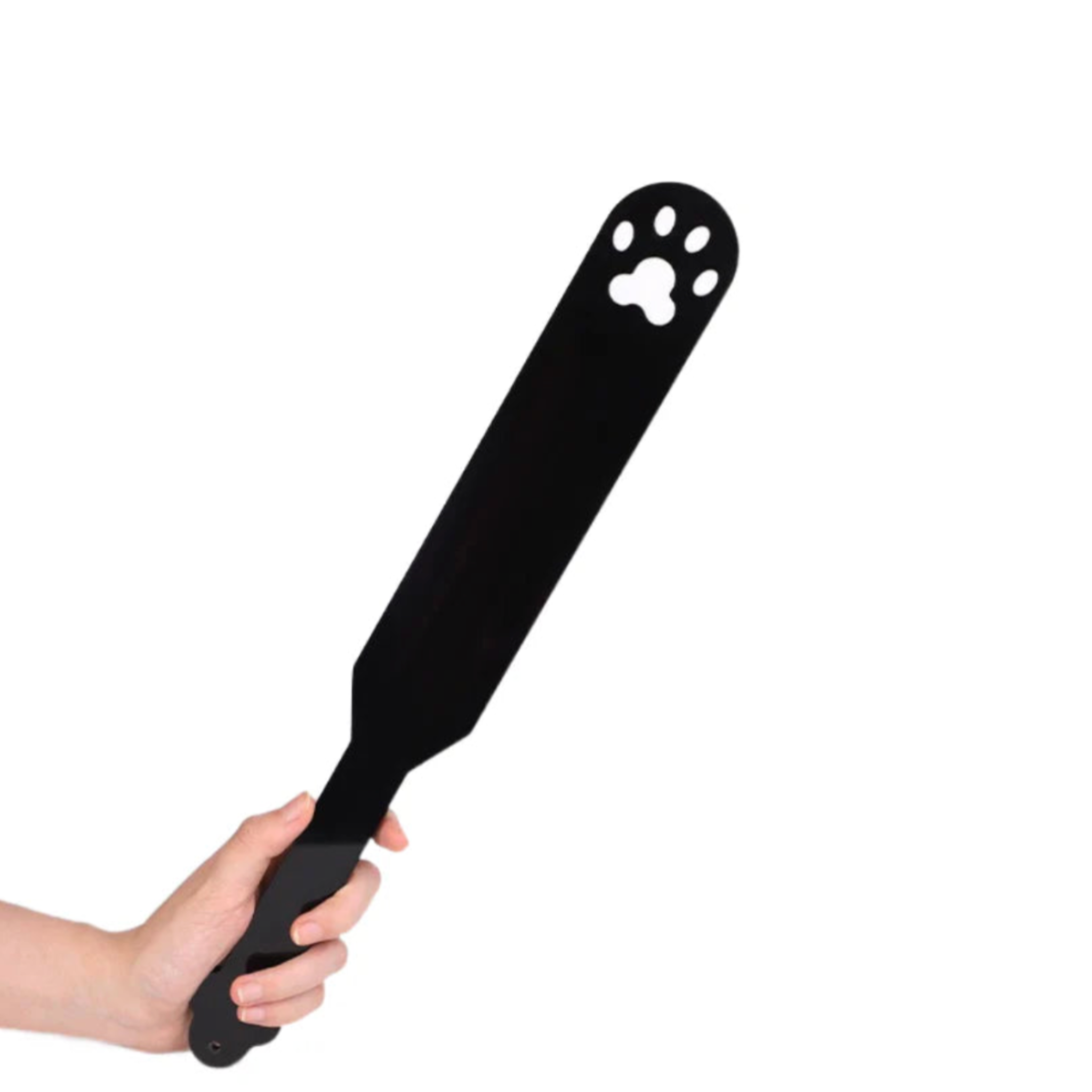 black acrylic bdsm paddle, spanking toy, pet play gear, paw cut-out paddle, fetish paddle, impact toy, bondage accessories, kink toy, dom sub play