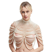 Pearl pearl-strands metallic-chain accessories jewelry body-jewelry top chain-top body-chain bolero bolero-style collar high-collar adjustable slack-chain back-closure neck-closure lobster-clasp open-back peek-a-book peekaboo elegant sensual sensory fashion alt-fashion fancy classy costume cosplay halloween valentines gift female femme feminine womens white pearlescent 