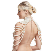 Pearl pearl-strands metallic-chain accessories jewelry body-jewelry top chain-top body-chain bolero bolero-style collar high-collar adjustable slack-chain back-closure neck-closure lobster-clasp open-back peek-a-book peekaboo elegant sensual sensory fashion alt-fashion fancy classy costume cosplay halloween valentines gift female femme feminine womens white pearlescent 
