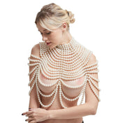 Pearl pearl-strands metallic-chain accessories jewelry body-jewelry top chain-top body-chain bolero bolero-style collar high-collar adjustable slack-chain back-closure neck-closure lobster-clasp open-back peek-a-book peekaboo elegant sensual sensory fashion alt-fashion fancy classy costume cosplay halloween valentines gift female femme feminine womens white pearlescent 