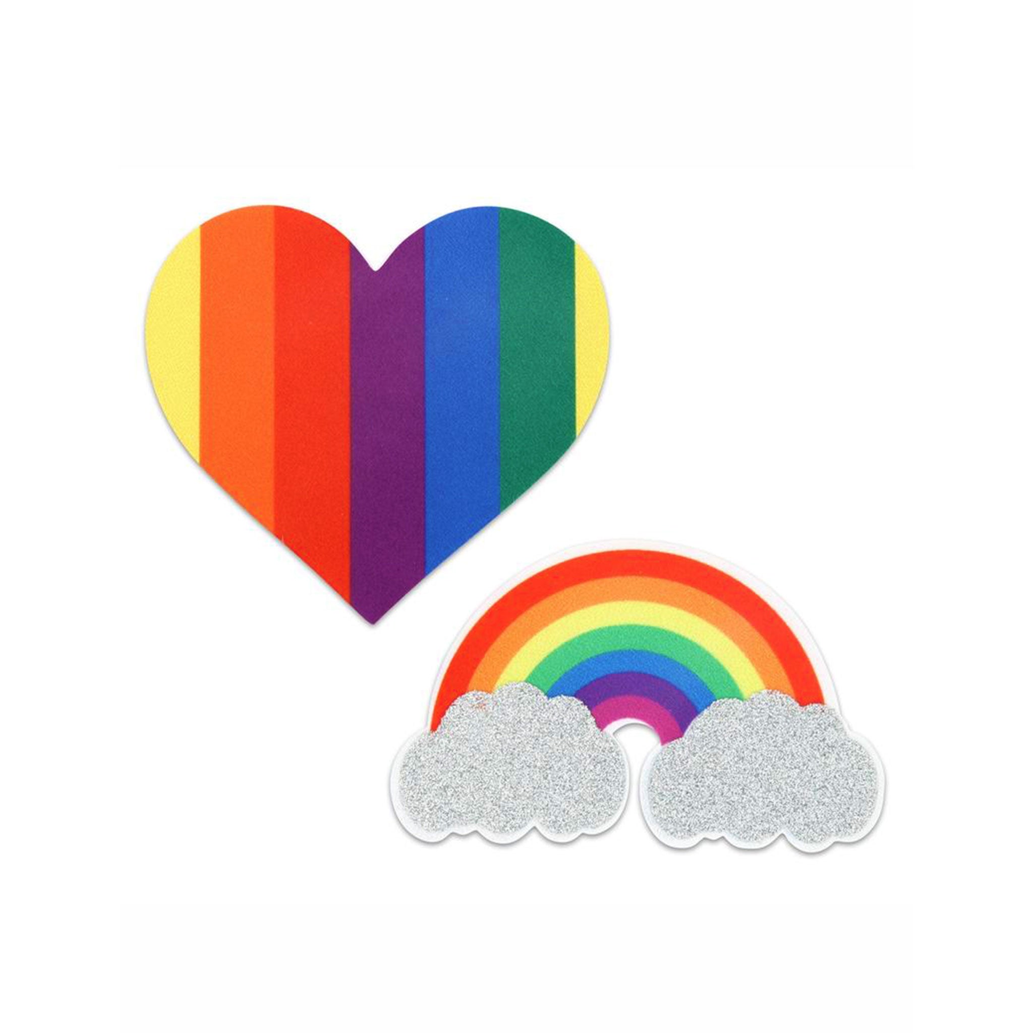 Self-adhesive self-adhering stickers premium heart-shaped hearts clouds nipple nipple-play pasties gay lesbian transsexual trans-sexual bisexual bi-sexual lgbtq queer accessories rainbow multicolor glitter pride 