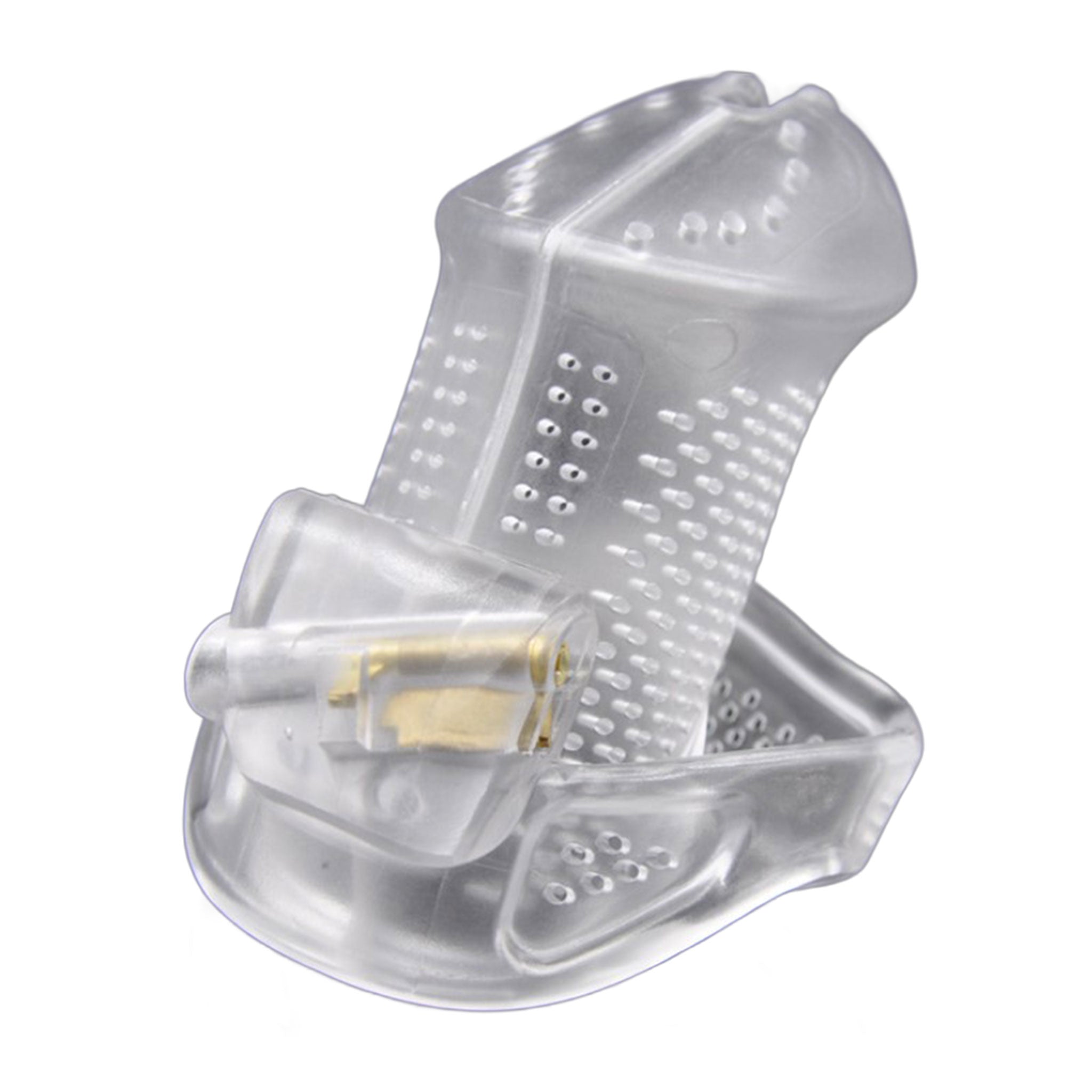 ABS-plastic accessories cockring cock-ring cage base-ring perforated frosted long male-chastity chastity locking lockable plastic-pin brass-pin breathable bdsm bondage bdsm-gear bdsm-toys restraint denial kink kinky kinky-play kinky-toys male masculine masc mens guys dudes adult-toys clear