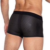 Nylon spandex elastic apparel intimates underwear lingerie shorts briefs perforated hole-punched contoured-pouch breathable revealing comfortable playful flirty stretchy fetish fashion alt-fashion bedroom male masculine masc mens menswear guys dudes black