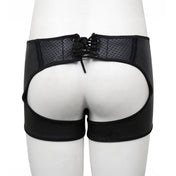 Neoprene nylon-cording apparel intimates bottoms underwear shorts open-back open-seat perforated piping comfortable stylish attitude sleek bold self-expression breathable edgy daring fetish fashion alt-fashion clubwear ravewear party bondage bdsm bdsm-wear kink kinky kinky-gear kinkwear male masculine masc mens guys dudes black lgbtq pride gay