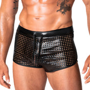 Wetlook power powerwetlook apparel bottoms intimates underwear lingerie shorts boxer-shorts boxer-briefs perforated laser cut lazer laser-cut lazer-cut elastic waistband drawstring nylon cording sexy stretchy breathable fetish fashion alt-fashion alternative ravewear kink kinky kinkwear male masculine masc mens guys dudes noir black