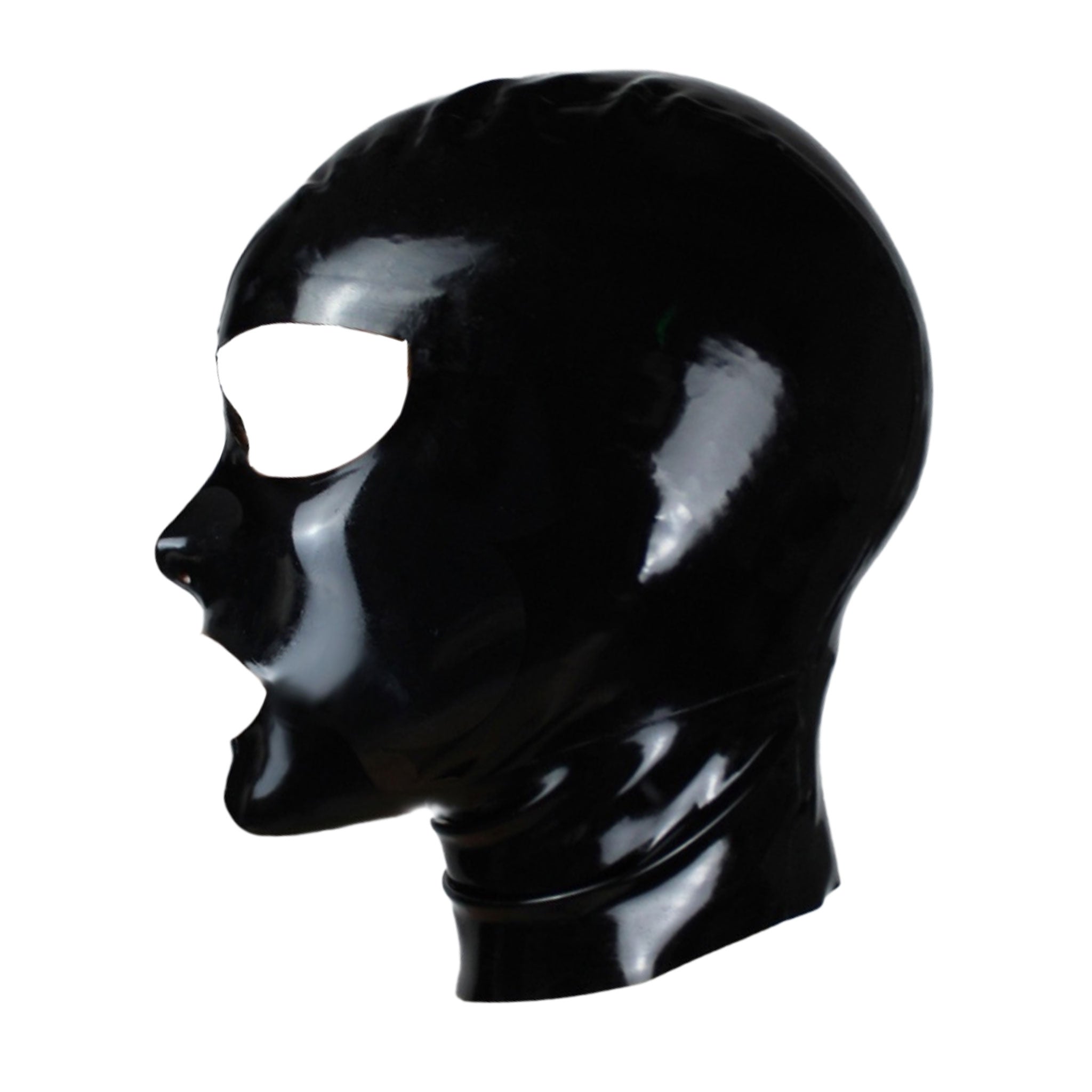 Latex rubber accessories head-gear mask hood anatomical pull-on pull-over eyes nostrils mouth shiny glossy sleek fetish fashion alt-fashion alternative cyber cyberpunk bedroom dungeon festival rave raver-babe bondage bdsm bdsm-gear bdsm-fashion kink kinky kinkwear costume cosplay halloween house-of-harlot unisex black