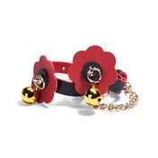 Leather faux-leather sleigh-bells silicone jingling-bell accessories restraints bondage-kit restraint-set mouth-gag ball-gag wrist-cuffs ankle-cuffs wrist ankle cuffs collar leash lead chain-leash detachable-chain adjustable comfortable flower floral diecut die-cut snug comfortable control seductive playful elegant obedient obedience bondage bdsm kink kinky kinky-play pet-play pet-training animal adult-toys bdsm-toys red black gold