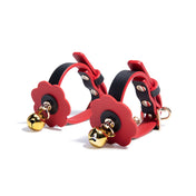 Leather faux-leather sleigh-bells silicone jingling-bell accessories restraints bondage-kit restraint-set mouth-gag ball-gag wrist-cuffs ankle-cuffs wrist ankle cuffs collar leash lead chain-leash detachable-chain adjustable comfortable flower floral diecut die-cut snug comfortable control seductive playful elegant obedient obedience bondage bdsm kink kinky kinky-play pet-play pet-training animal adult-toys bdsm-toys red black gold