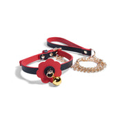 Leather faux-leather sleigh-bells silicone jingling-bell accessories restraints bondage-kit restraint-set mouth-gag ball-gag wrist-cuffs ankle-cuffs wrist ankle cuffs collar leash lead chain-leash detachable-chain adjustable comfortable flower floral diecut die-cut snug comfortable control seductive playful elegant obedient obedience bondage bdsm kink kinky kinky-play pet-play pet-training animal adult-toys bdsm-toys red black gold