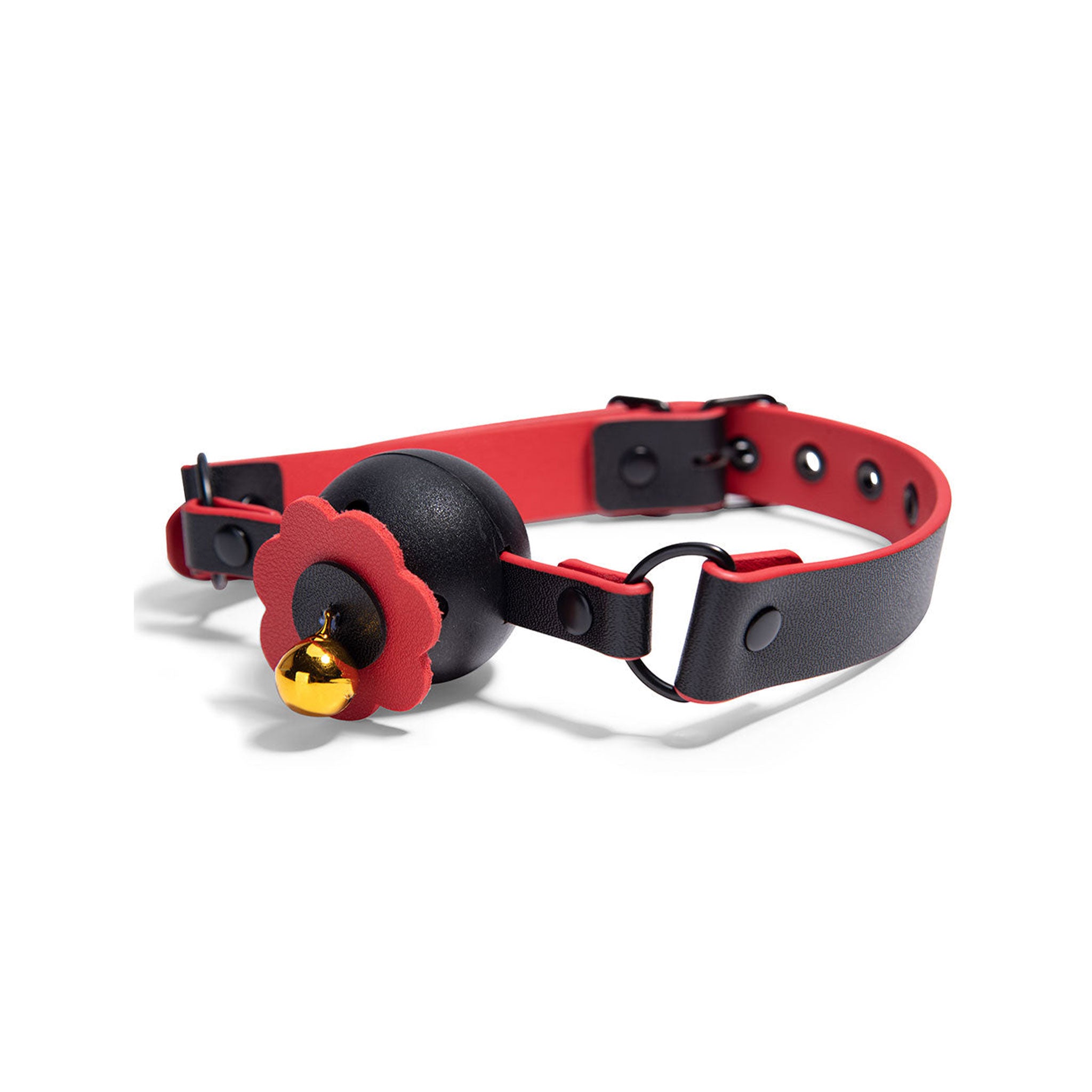 Leather faux-leather sleigh-bells silicone jingling-bell accessories restraints bondage-kit restraint-set mouth-gag ball-gag wrist-cuffs ankle-cuffs wrist ankle cuffs collar leash lead chain-leash detachable-chain adjustable comfortable flower floral diecut die-cut snug comfortable control seductive playful elegant obedient obedience bondage bdsm kink kinky kinky-play pet-play pet-training animal adult-toys bdsm-toys red black gold