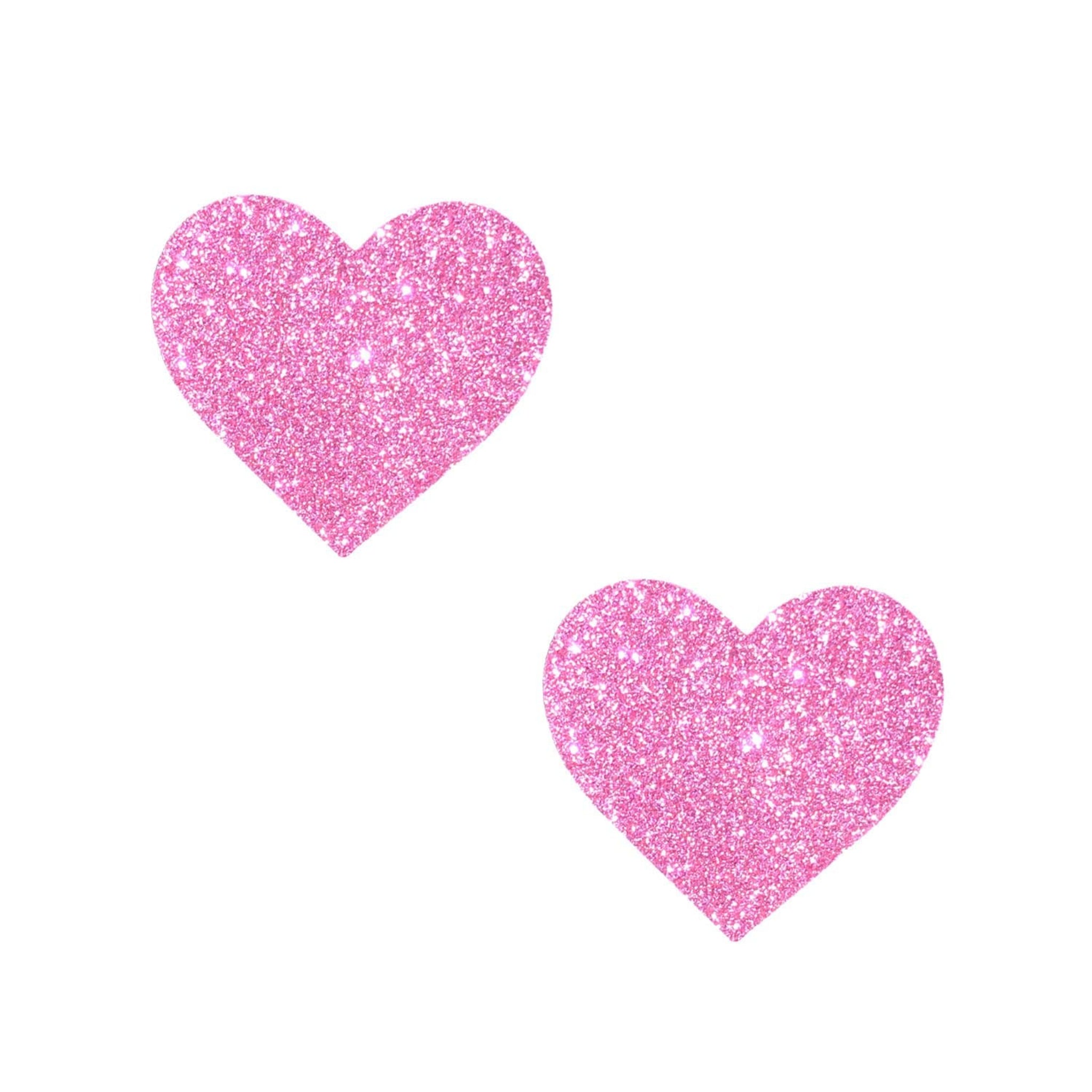 Pink glitter heart pasties, self-adhesive, waterproof, nipple covers.