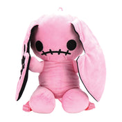 Plush plastic nylon accessories bag backpack novelty-backpack rabbit bunny stuffed-animal zipper back-zip top-handle adjustable shoulder-strap single-compartment fabric-lined cute quirky huggable whimsical playful edgy charming rebellious chaotic naughty fashion alt-fashion alternative punk cyber cyberpunk harajuku anime emo everyday casual costume cosplay halloween halloween-accessories holiday-shop gifts christmas-gift unisex pink