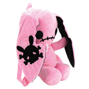 Plush plastic nylon accessories bag backpack novelty-backpack rabbit bunny stuffed-animal zipper back-zip top-handle adjustable shoulder-strap single-compartment fabric-lined cute quirky huggable whimsical playful edgy charming rebellious chaotic naughty fashion alt-fashion alternative punk cyber cyberpunk harajuku anime emo everyday casual costume cosplay halloween halloween-accessories holiday-shop gifts christmas-gift unisex pink