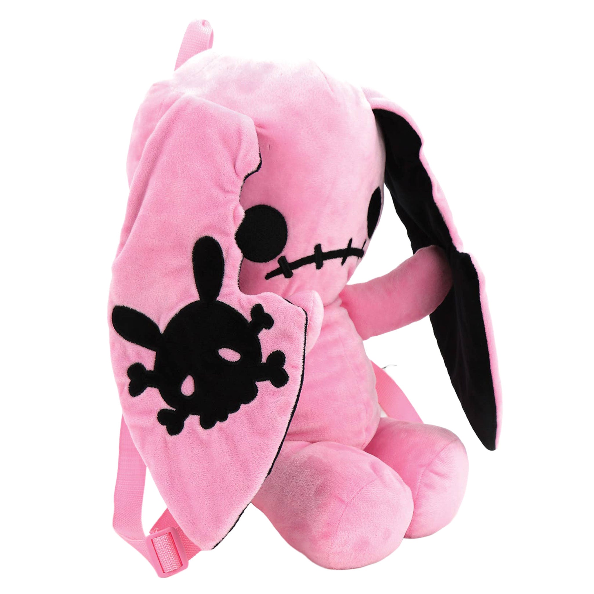 Plush plastic nylon accessories bag backpack novelty-backpack rabbit bunny stuffed-animal zipper back-zip top-handle adjustable shoulder-strap single-compartment fabric-lined cute quirky huggable whimsical playful edgy charming rebellious chaotic naughty fashion alt-fashion alternative punk cyber cyberpunk harajuku anime emo everyday casual costume cosplay halloween halloween-accessories holiday-shop gifts christmas-gift unisex pink