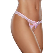 pink crotchless lace panty sheer mesh satin bow open lingerie sexy underwear Fetish Factory