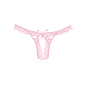 pink crotchless lace panty sheer mesh satin bow open lingerie sexy underwear Fetish Factory