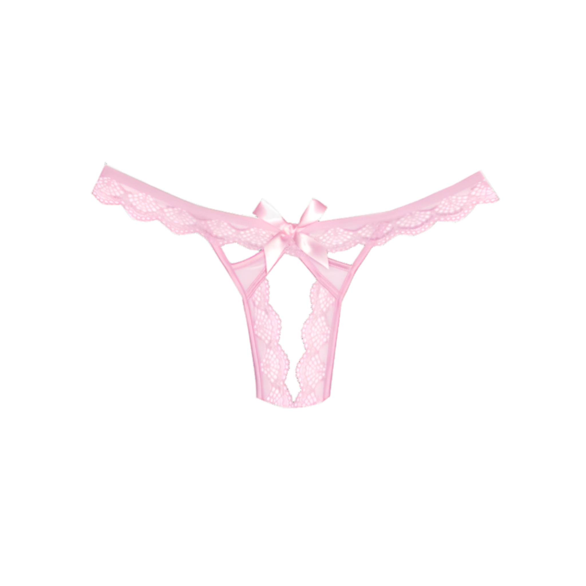 pink crotchless lace panty sheer mesh satin bow open lingerie sexy underwear Fetish Factory