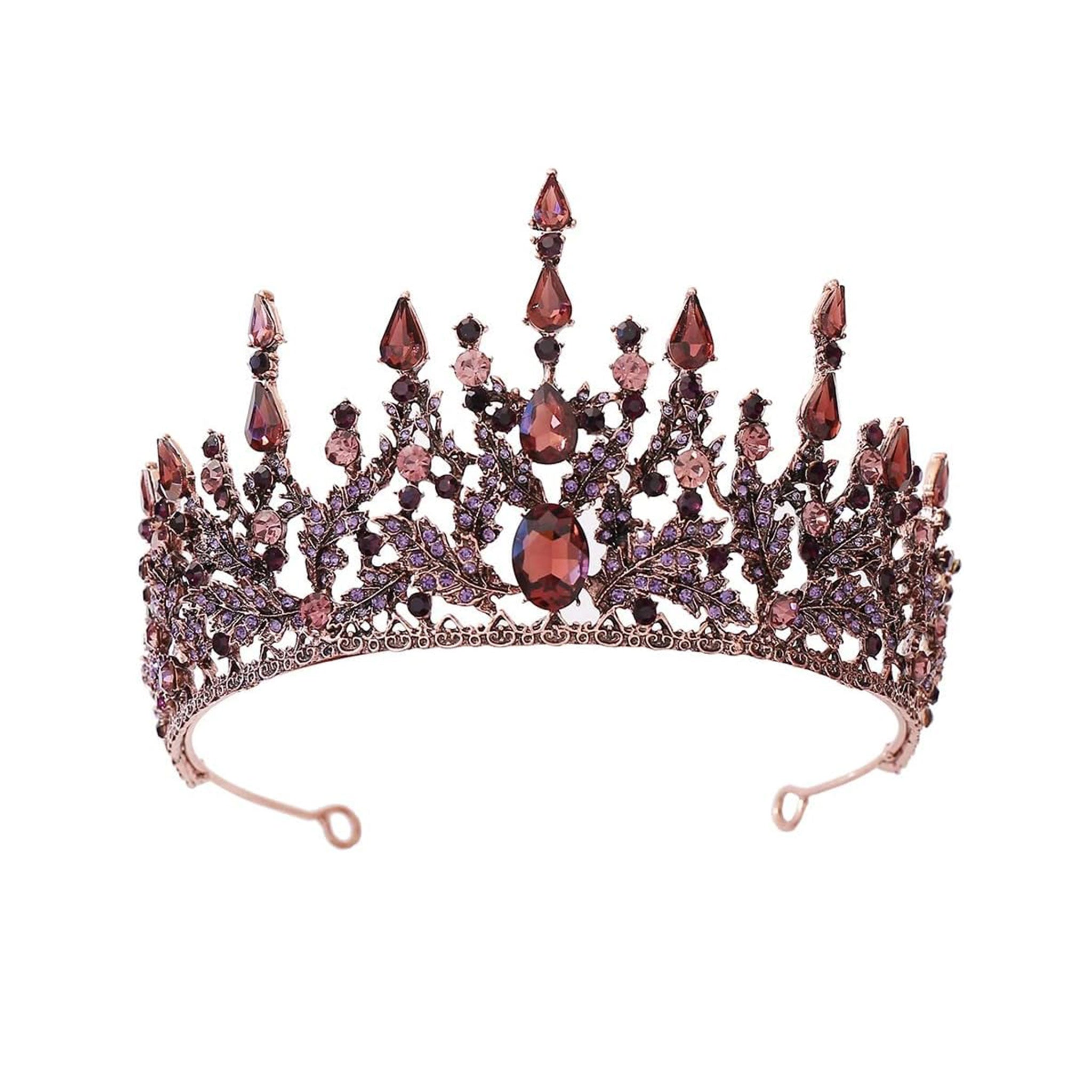 Metallic headgear headband tiara crown crystal sparkling lightweight adjustable bridal regal elegant royal princess prince queen king accessory accessories halloween costume cosplay pink purple rose-gold 