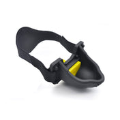 Silicone platinum-cured neoprene velcro mouth gag mouth-gag bowl interchangeable spout urinal urophile urophilia urine pee pee-pee peepee piss piss-play watersports water-sports kink kinky kinky-play bondage bdsm bdsm-gear adult-toys black yellow