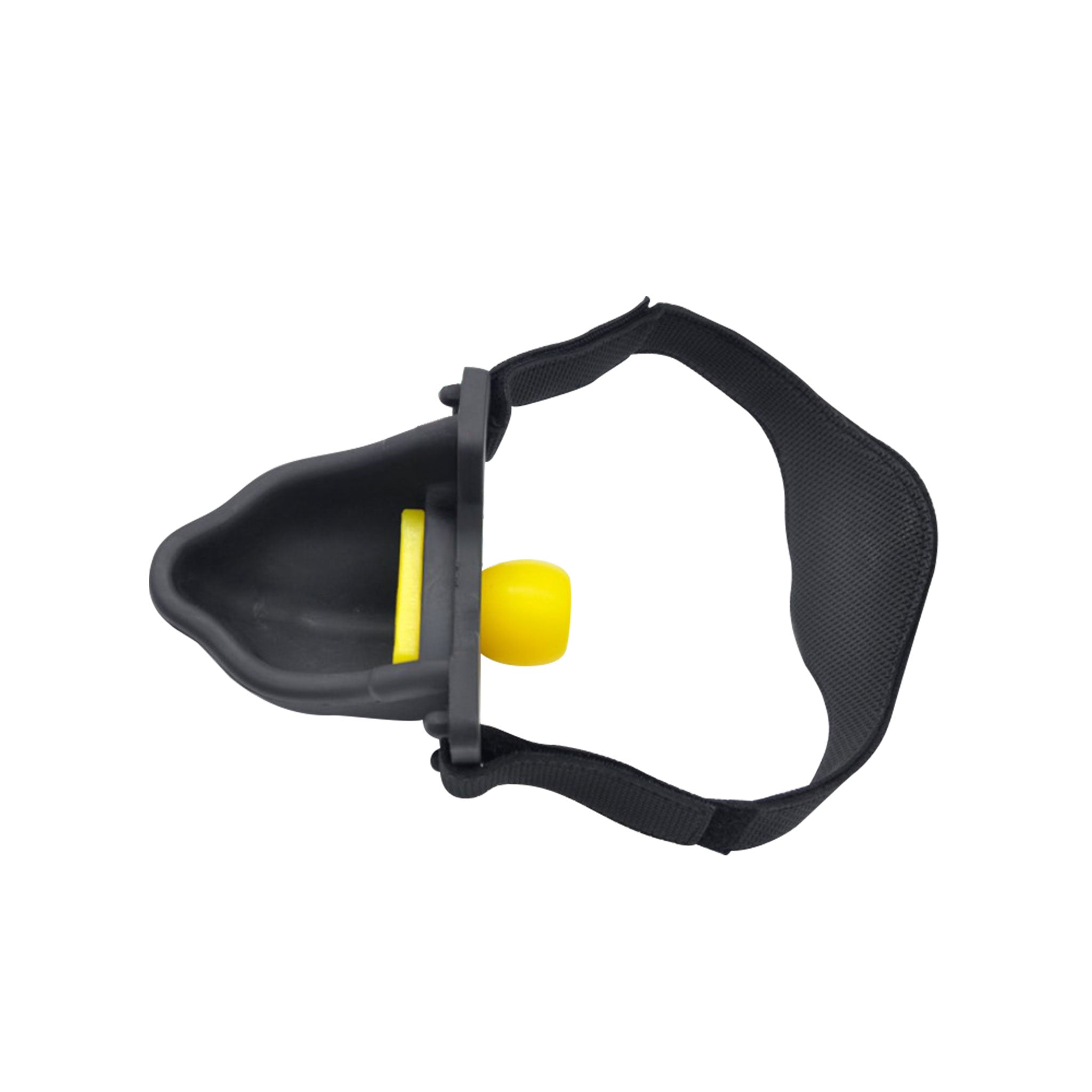 Silicone platinum-cured neoprene velcro mouth gag mouth-gag bowl interchangeable spout urinal urophile urophilia urine pee pee-pee peepee piss piss-play watersports water-sports kink kinky kinky-play bondage bdsm bdsm-gear adult-toys black yellow