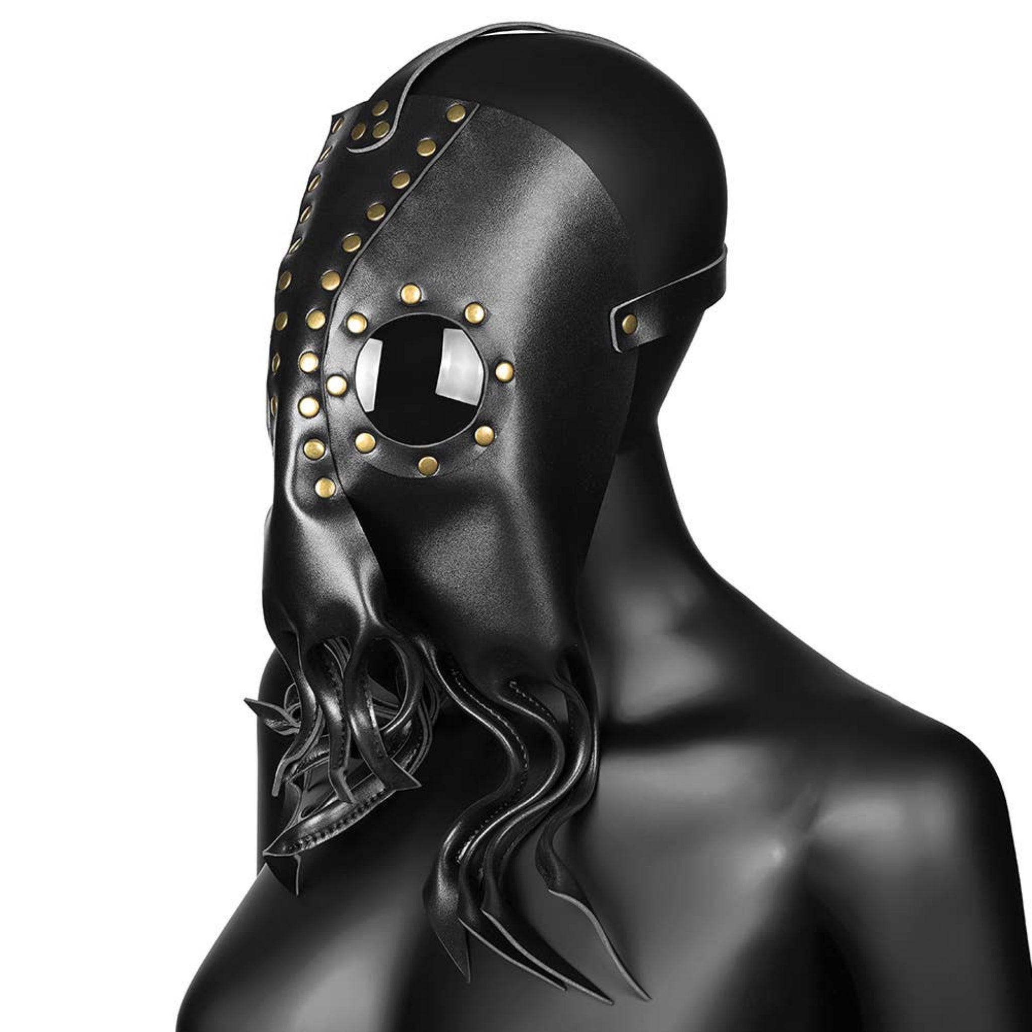 plague octopus mask pu faux leather gold rivets curled tentacles adjustable strap gothic cosplay fetish mask black eerie costume accessory plague doctor inspired