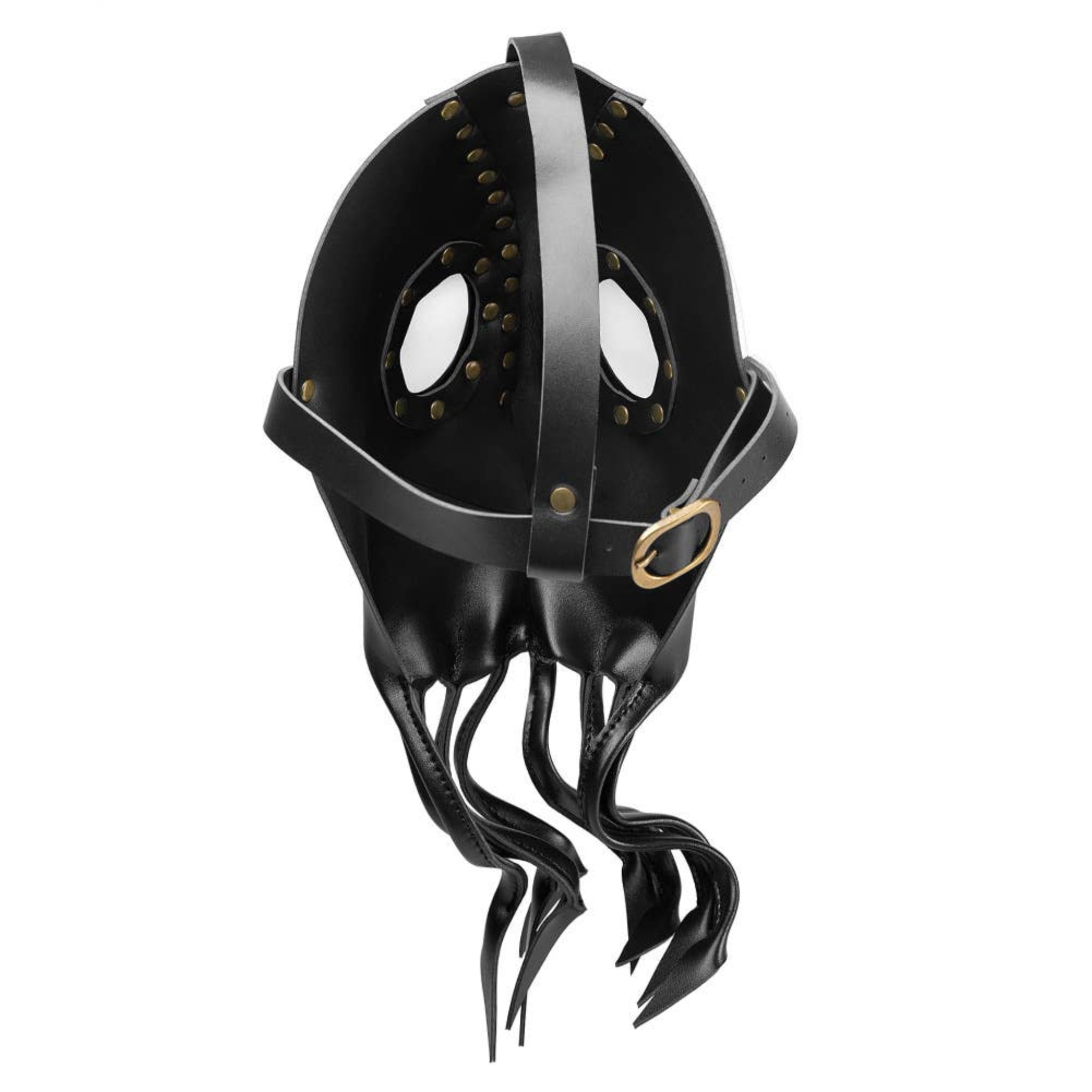 plague octopus mask pu faux leather gold rivets curled tentacles adjustable strap gothic cosplay fetish mask black eerie costume accessory plague doctor inspired