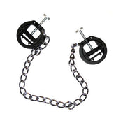 Plastic metallic-chain nipple nipple-play nipple-clamp plastic-teeth spiked spikes spike pinching pinch pressure thumbscrews thumb-screws adjustable connecting-chain tension lightweight precise firm controlled fetish fashion alt-fashion bedroom bondage bdsm bdsm-gear bdsm-toys restraint masochism masochist sadomasochism sadomasochist kink kinky kinky-toys erotic-play punishment pain costume cosplay gifts stocking-stuffers unisex adult-toys black