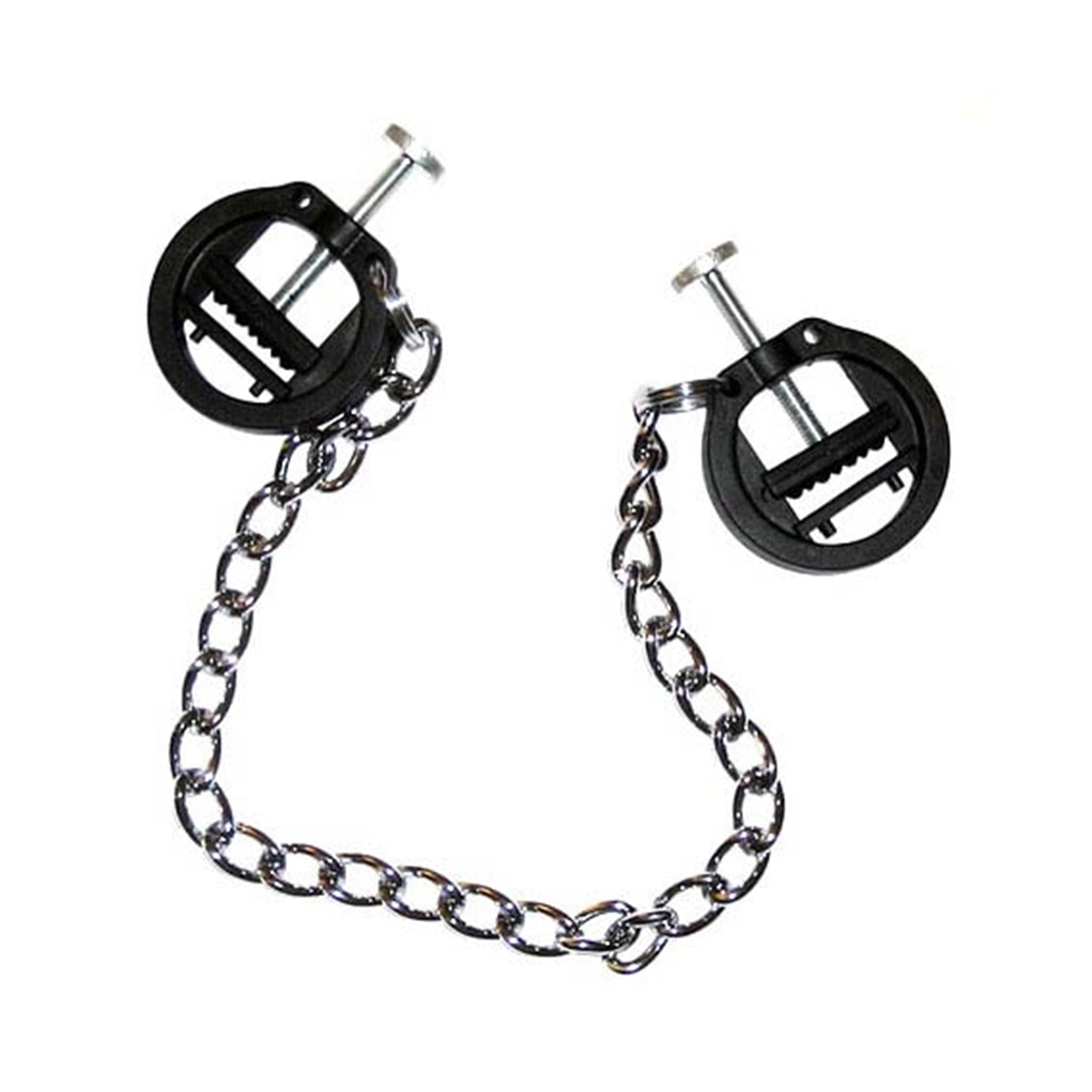 Plastic metallic-chain nipple nipple-play nipple-clamp plastic-teeth spiked spikes spike pinching pinch pressure thumbscrews thumb-screws adjustable connecting-chain tension lightweight precise firm controlled fetish fashion alt-fashion bedroom bondage bdsm bdsm-gear bdsm-toys restraint masochism masochist sadomasochism sadomasochist kink kinky kinky-toys erotic-play punishment pain costume cosplay gifts stocking-stuffers unisex adult-toys black