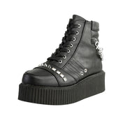 Vegan leather synthetic footwear boot bootie low-rise platform oxford creeper laceup lace-up stud studs studded pyramid spike spikes spiked chain hanging removable detachable inside zip zipper fashion fetish-fashion alt-fashion men men's male masculine black