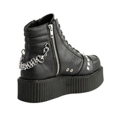 Vegan leather synthetic footwear boot bootie low-rise platform oxford creeper laceup lace-up stud studs studded pyramid spike spikes spiked chain hanging removable detachable inside zip zipper fashion fetish-fashion alt-fashion men men's male masculine black