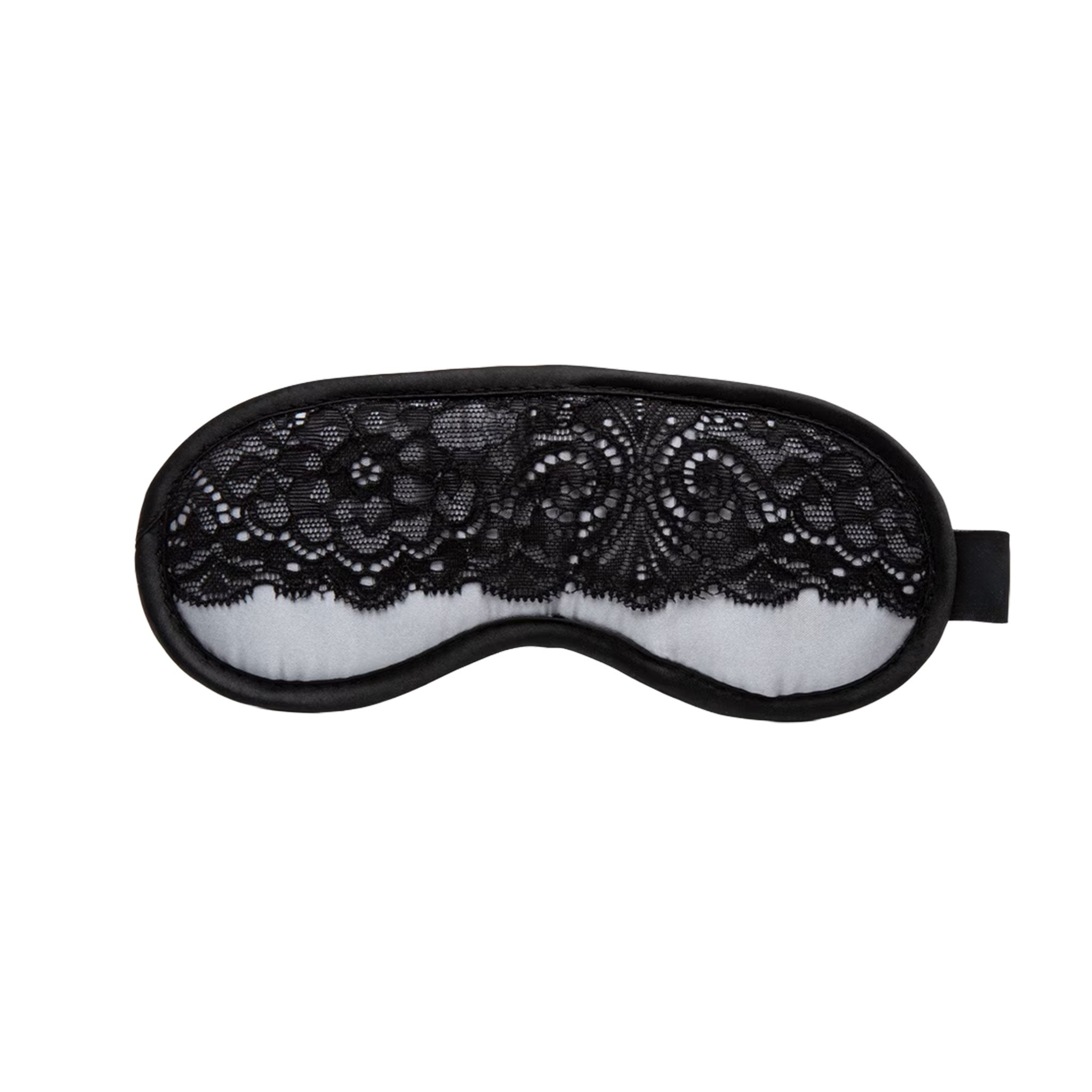 Satin lace-detail accessories headgear blindfold sleep-mask padded stim stimulating stimulation sexy tantalizing teasing adventurous luxurious sex-appeal soft sensual bondage bdsm bdsm-toys kink kinky kinky-play kinky-toys sexy-games sensory sensory-play sensory-deprivation adult-toys gift valentines valentines-gift unisex couples fifty-shades black silver