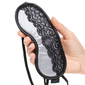 Satin lace-detail accessories headgear blindfold sleep-mask padded stim stimulating stimulation sexy tantalizing teasing adventurous luxurious sex-appeal soft sensual bondage bdsm bdsm-toys kink kinky kinky-play kinky-toys sexy-games sensory sensory-play sensory-deprivation adult-toys gift valentines valentines-gift unisex couples fifty-shades black silver