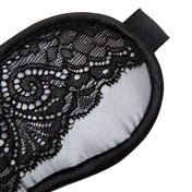 Satin lace-detail accessories headgear blindfold sleep-mask padded stim stimulating stimulation sexy tantalizing teasing adventurous luxurious sex-appeal soft sensual bondage bdsm bdsm-toys kink kinky kinky-play kinky-toys sexy-games sensory sensory-play sensory-deprivation adult-toys gift valentines valentines-gift unisex couples fifty-shades black silver