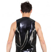 Latex rubber top outerwear vest waistcoat tailored-fit pointy-tips snap-button press-studs press-button shiny glossy trendy fetish fashion alt-fashion fancy bdsm-fashion amazing male masculine masc mens menswear guys dudes black