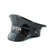 PU leather matte glossy hat cap headgear police military statement words costume cosplay accessory black bitch