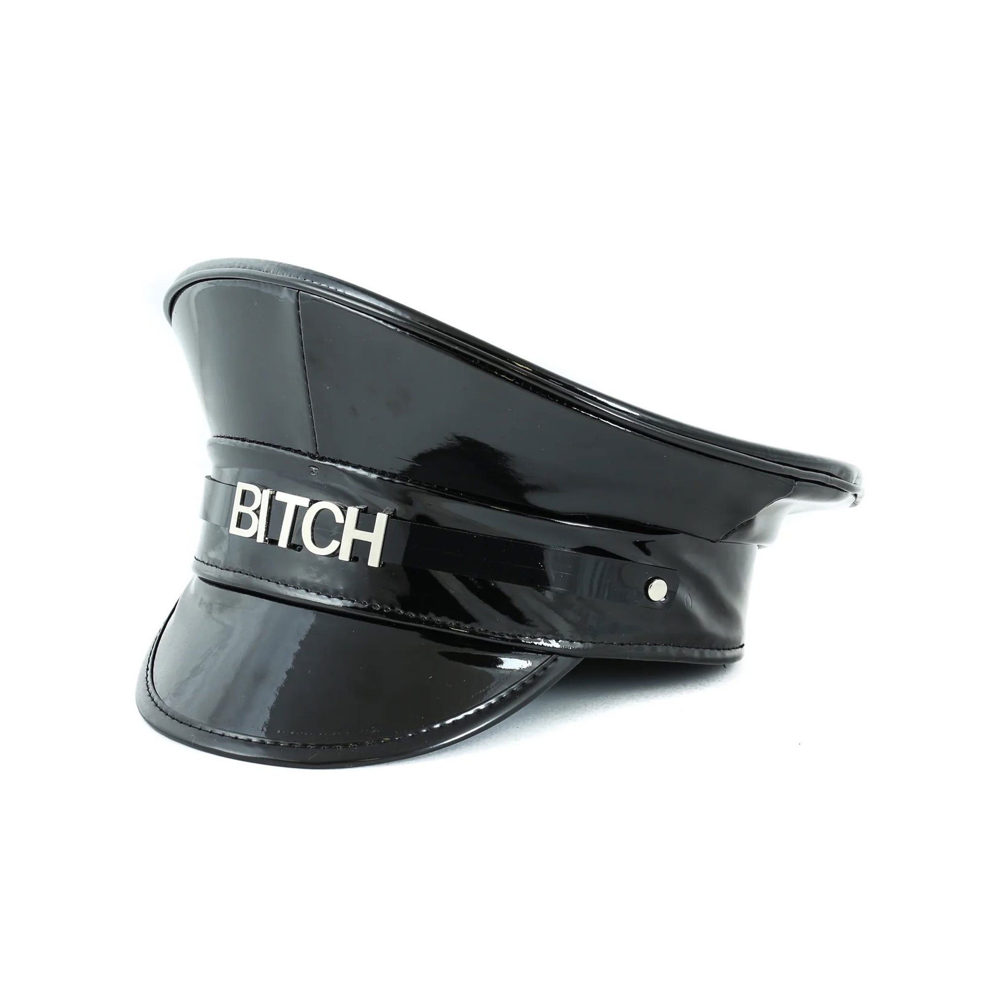 PU leather matte glossy hat cap headgear police military statement words costume cosplay accessory black bitch