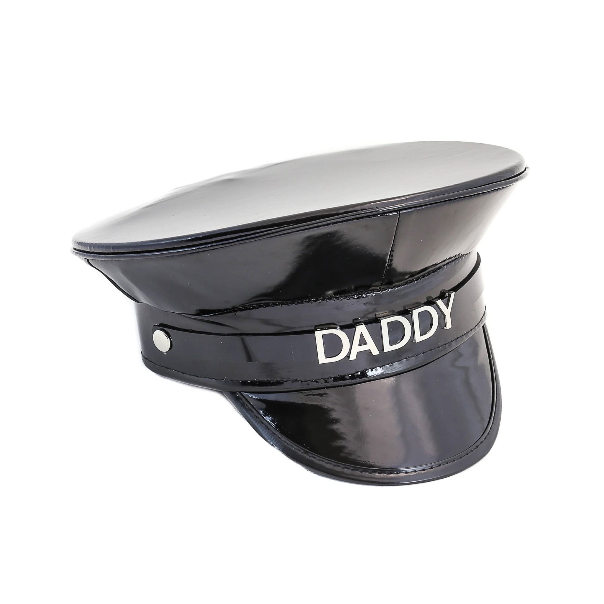 PU leather matte glossy hat cap headgear police military statement words costume cosplay accessory black daddy