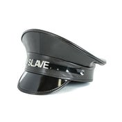 PU leather matte glossy hat cap headgear police military statement words costume cosplay accessory black slave