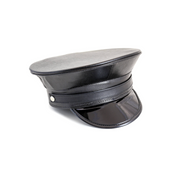 police hat matte vegan leather captain hat black strap fetish costume accessory unisex edgy roleplay clubwear