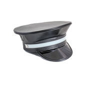 police hat matte vegan leather captain hat black strap fetish costume accessory unisex edgy roleplay clubwear