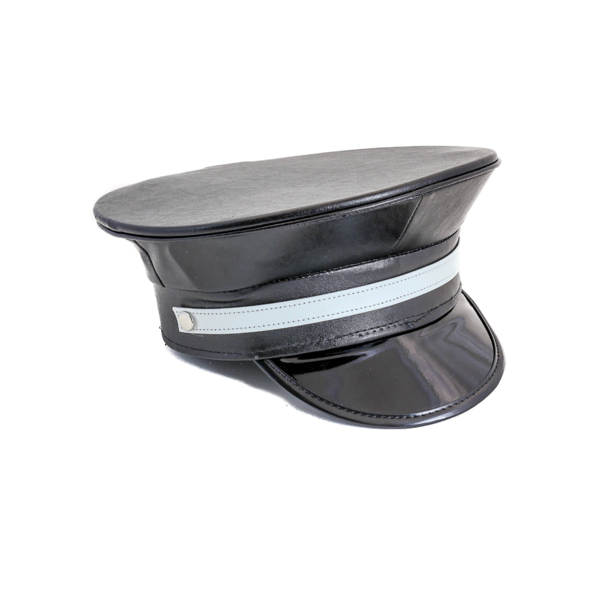police hat matte vegan leather captain hat black strap fetish costume accessory unisex edgy roleplay clubwear