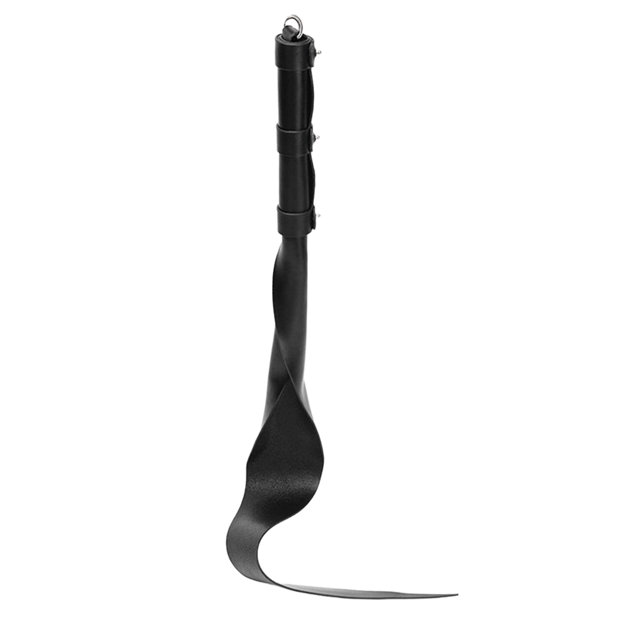 Leather polished-leather accessories whip coiled dragon-tail wrapped-handle D-ring peg-and-awl curved-tip tapered-tip stinging supple stylish flexible bondage bdsm bdsm-toys kink kinky kinky-play kinky-toys impact impact-play impact-toys sensory sensory-play sensation spanking discipline punishment costume cosplay halloween unisex adult-toys black