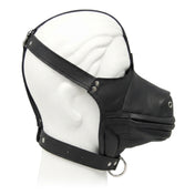 Leather genuine-leather accessories headgear muzzle head-harness pony-mouth horse-mouth grommeted-nostrils collar d-ring zipper front-zip mouth-zip adjustable buckle fetish fashion alt-fashion alternative bedroom dungeon fetishwear bondage bdsm bdsm-gear bdsm-toys bdsm-fashion sub submissive kink kinky kinky-play pet play pony-play pony horse animal costume cosplay halloween unisex black
