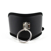 PVC vinyl leather faux-leather vegan-leather metallic-chain restraints collar choker posture-collar D-ring O-ring hinge-plate chain-leash leash lead handle-loop adjustable resizable buckle sturdy edgy fetish fashion alt-fashion bdsm bondage discipline naughty manners well-mannered well-behaved behavior pets pet pet-play animal-play adult-toys black