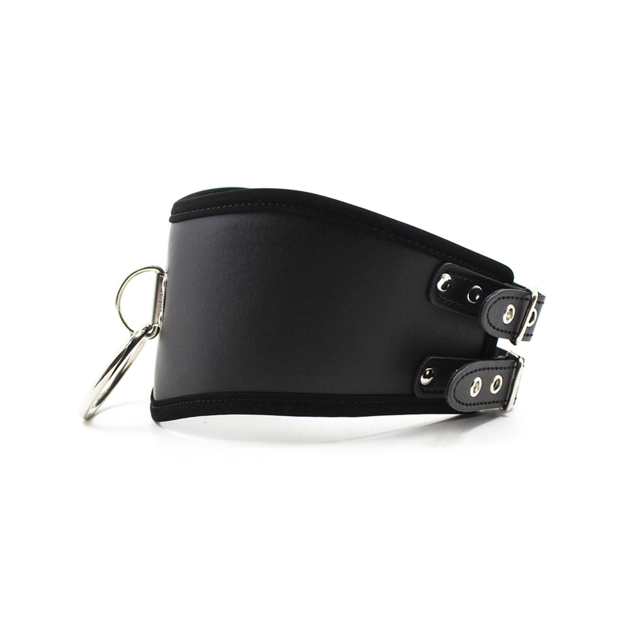 PVC vinyl leather faux-leather vegan-leather metallic-chain restraints collar choker posture-collar D-ring O-ring hinge-plate chain-leash leash lead handle-loop adjustable resizable buckle sturdy edgy fetish fashion alt-fashion bdsm bondage discipline naughty manners well-mannered well-behaved behavior pets pet pet-play animal-play adult-toys black