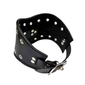 Leather genuine-leather accessories restraints collar choker posture-collar posture leash lead O-ring locking lockable buckle adjustable ergonomic trimmed grommets fetish fashion alt-fashion bondage bdsm kink kinky kinky-play submission adult-toys bdsm-toys bdsm-gear black