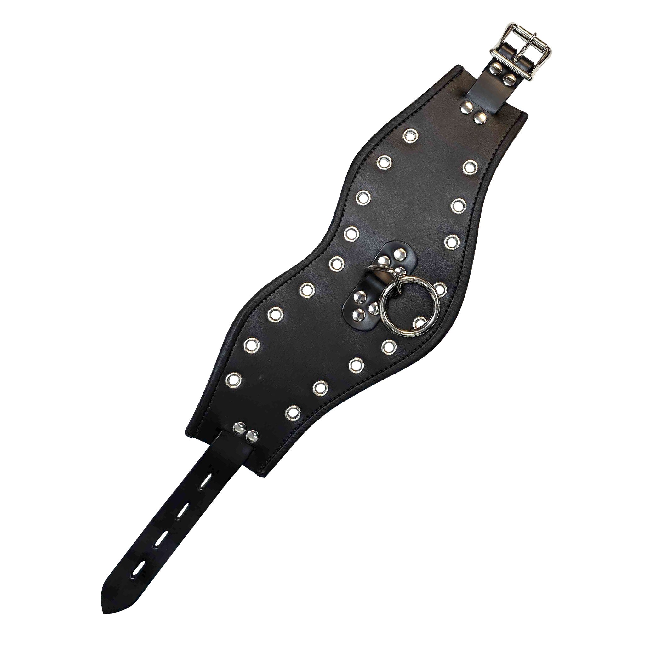 Leather genuine-leather accessories restraints collar choker posture-collar posture leash lead O-ring locking lockable buckle adjustable ergonomic trimmed grommets fetish fashion alt-fashion bondage bdsm kink kinky kinky-play submission adult-toys bdsm-toys bdsm-gear black
